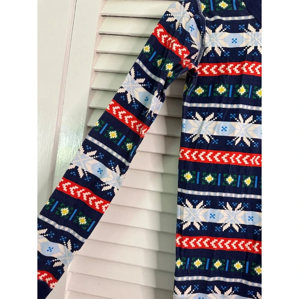 Hanna Andersson Size 160 12 Navy Fair Isle Print Holiday Organic Pajamas LJs